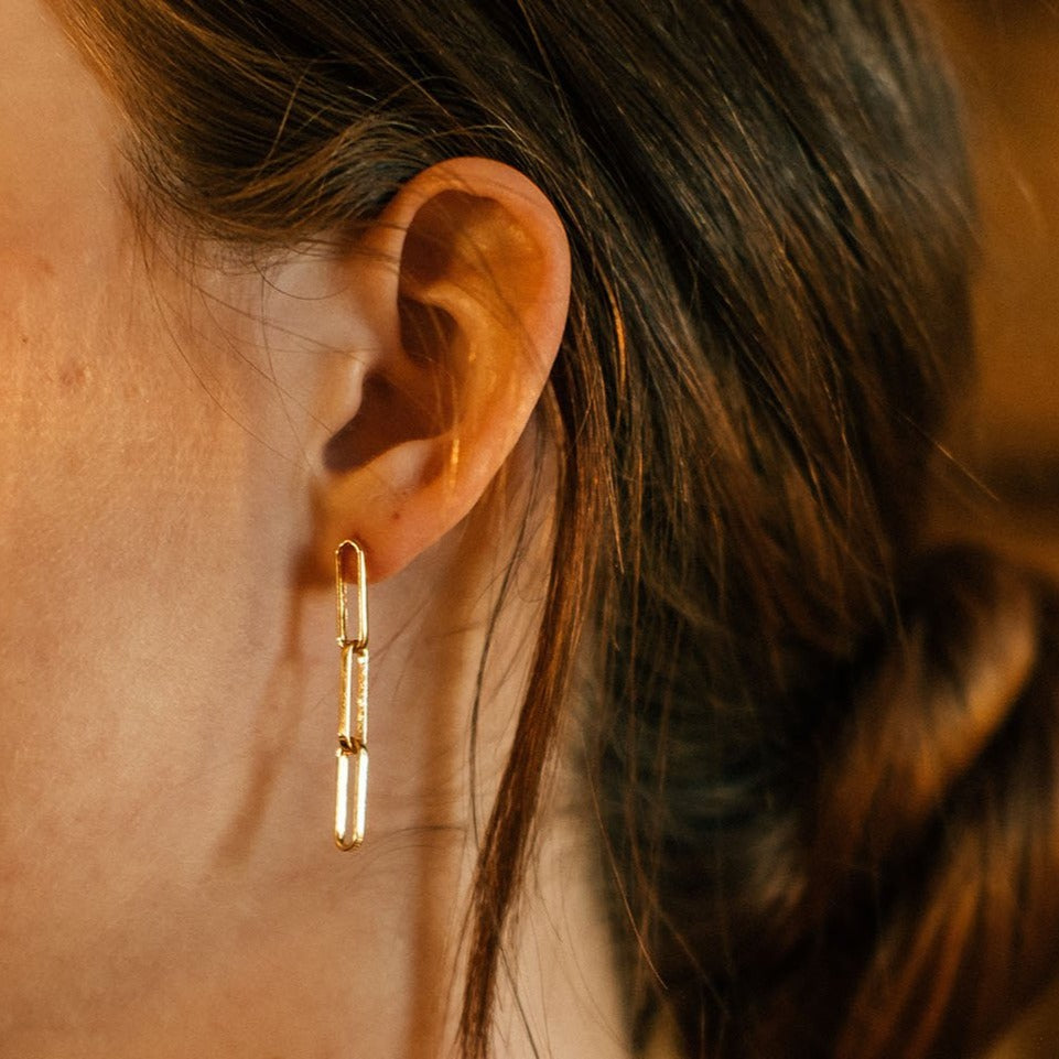 Boucles d’oreilles chaîne trombone or vermeil
